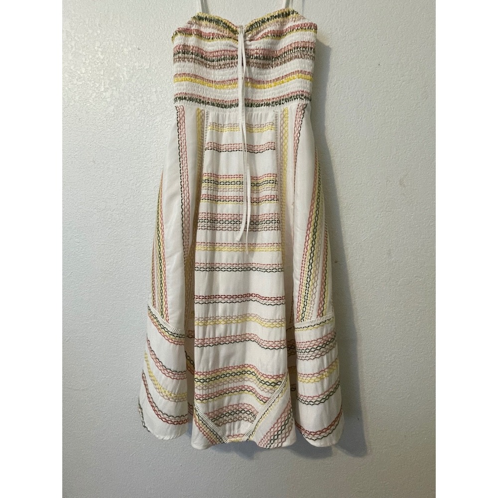 Hutch Sundress Midi Smocked Embroidered  White Pink Yellow Green - Picture 3 of 7